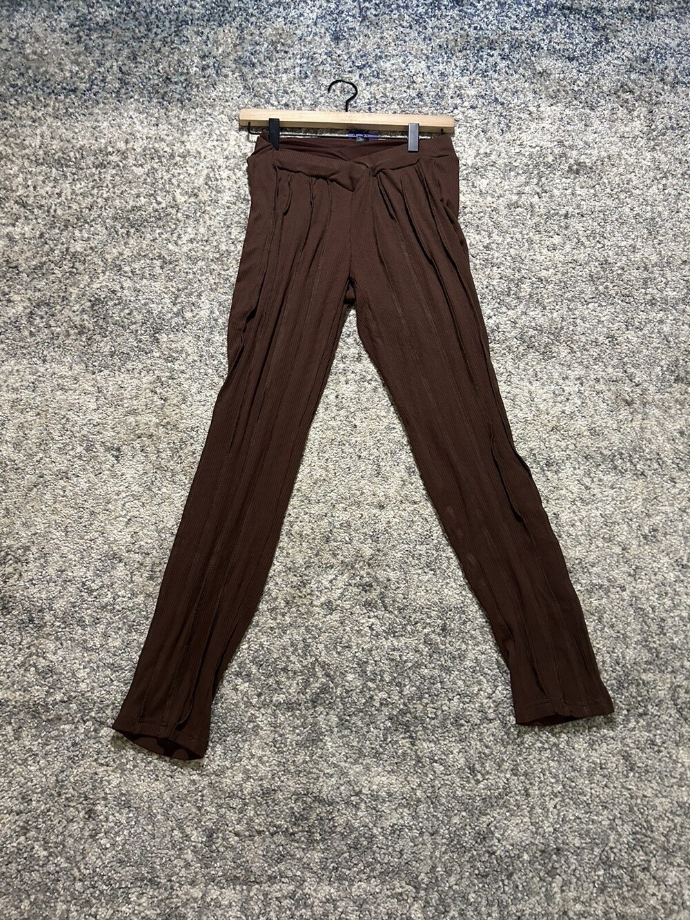 Shein Drawstring Brown Striped Textured Pants Womenâs Size 2
